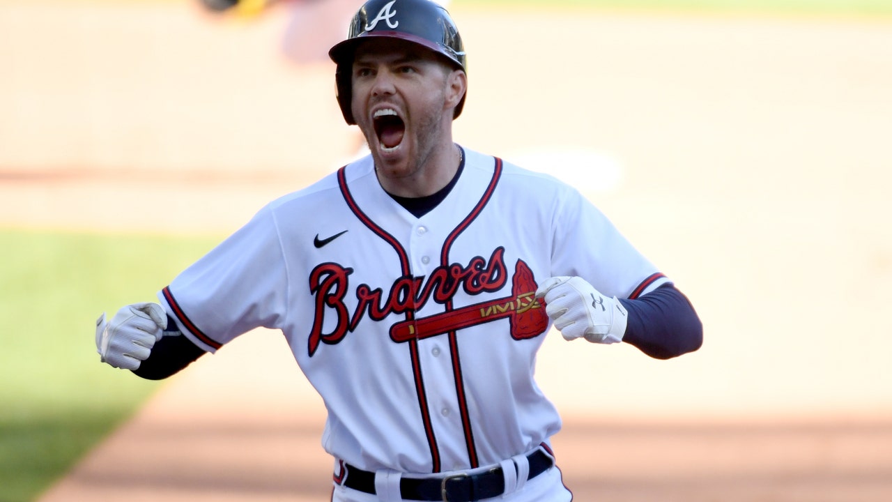 ATLANTA, GA - APRIL 06: Braves pitcher Max Fried looks on before