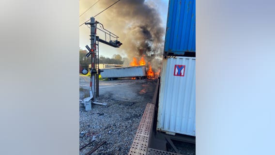 No injuries in fiery crash involving tractor-trailer, train in Clayton County