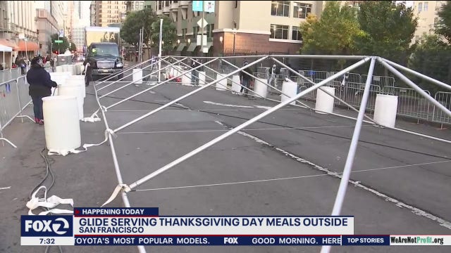 Glide Church turns San Francisco street into block-long dining room for Thanksgiving