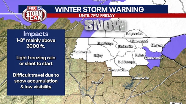 Winter Storm Warning issued for parts of north Georgia, cold rain elsewhere