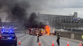 Tractor trailer fire causes delays on I-285 EB lanes during evening commute
