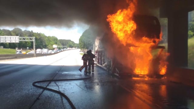 DeKalb firefighters fought flames, saved pigeons on I-285