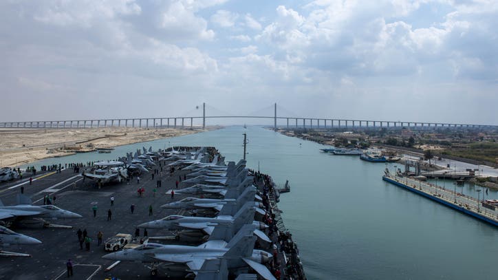 US Navy aircraft carrier passes through Suez Canal after crews free stranded cargo ship - Vimarsana News