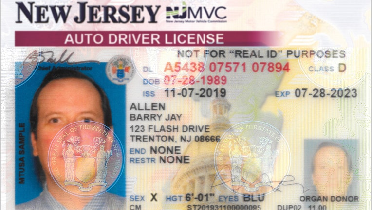 Sample NJ Driver License with Gender 'X'