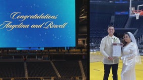 Wedding bells for Warriors super fans ring at Chase Center