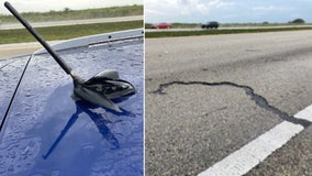 Lightning strikes SUV's antenna on I-75 in South Florida, leaves 7-foot gash in pavement