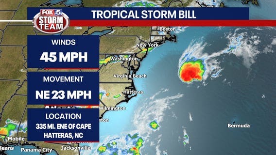 Tropical Storm Bill forms off coast of North Carolina