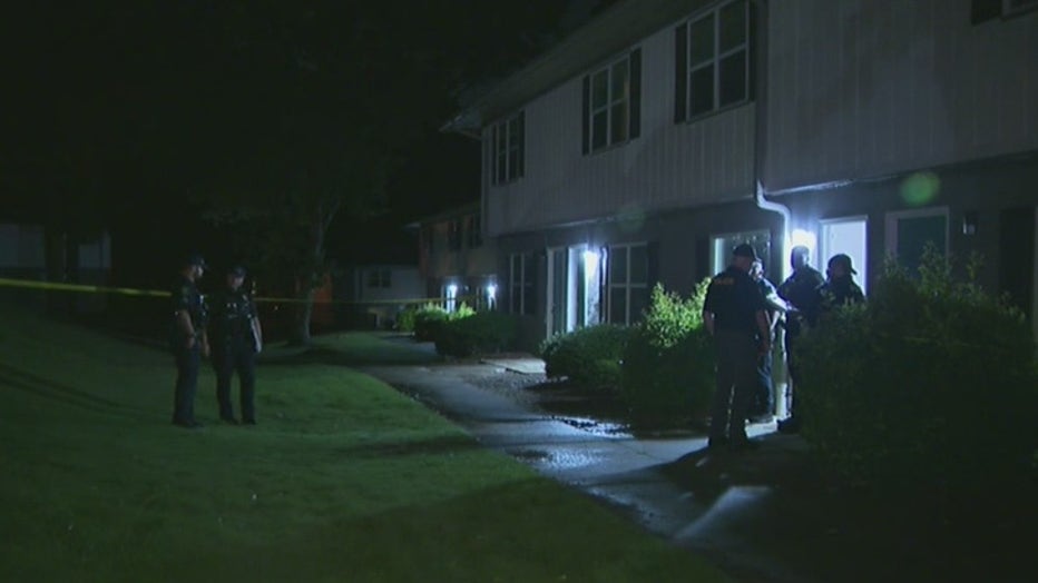 Police investigate the deadly shooting of a man at a Clayton County apartment on June 9, 2021.