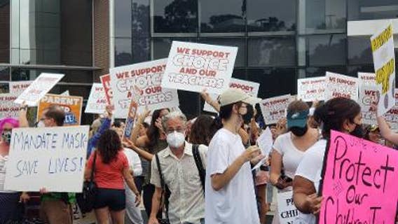 Protesters rally outside Cobb County School Board meeting about masks