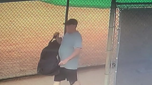 Security camera footage shows someone apparently stealing baseball gear from Marietta park