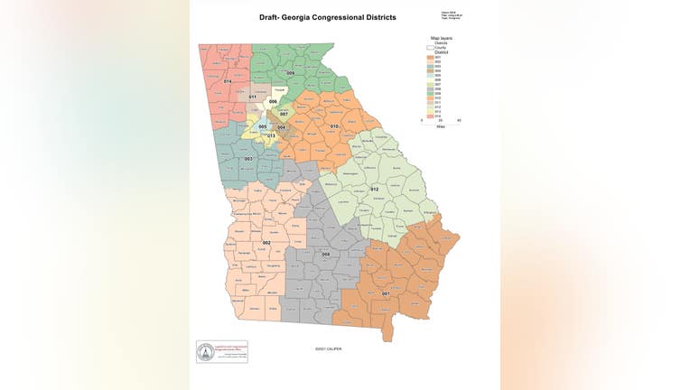A draft of the proposed redistricting of U.S House district in Georgia put forth by Lt. Governor Geoff Duncan and Senator John F. Kennedy, Chairman of the Senate Redistricting and Reapportionment Committee on Sept. 27, 2021.