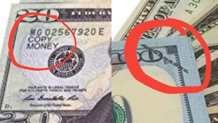 The Douglas County Sheriff's Office released these images as examples of prop money.