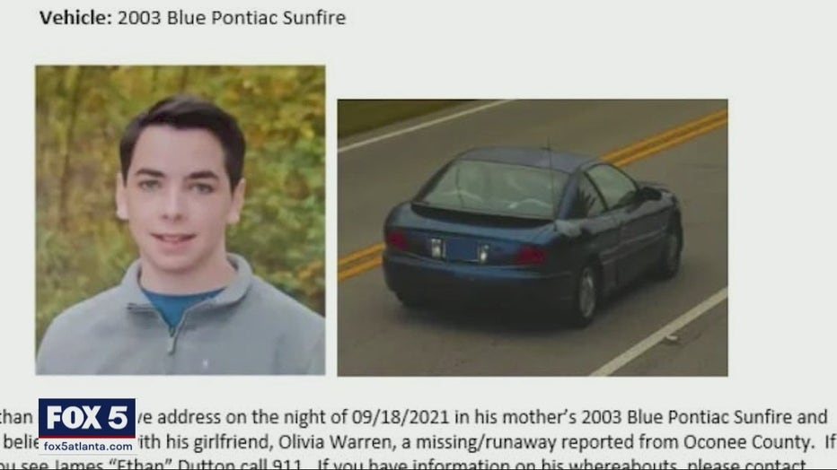 Ethan Dutton and the blue 2003 Pontiac Sunfire he may be driving.