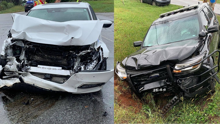 The Oconee County Sheriff's Office released these photos showing the aftermath of a head-on crash between a deputy and civilian on Oct. 5, 2021.