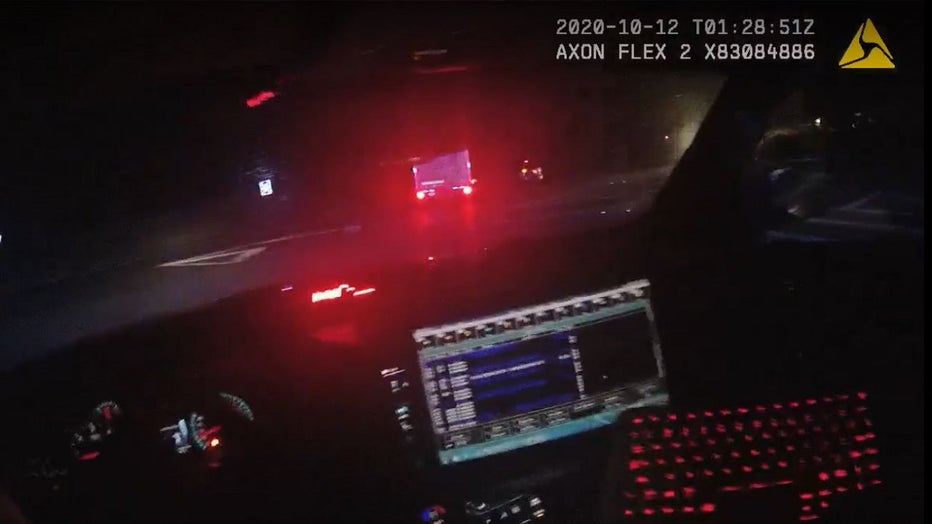 Bodycam from a Coweta County deputy shows the driver of a U-Haul truck slam head-on into a car in front of the Pilot Travel Center along US-27 on Oct. 11, 2020.