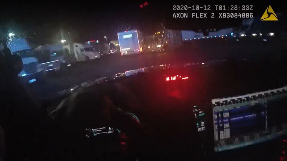 Bodycam from a Coweta County deputy shows the driver of a U-Haul truck fleeing the Pilot Travel Center along US-27 on Oct. 11, 2020.