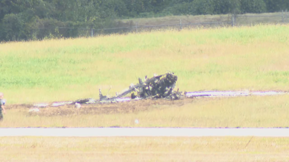 The remains of a Cessna 210 after it crashed at DeKalb-Peachtree Airport on Oct. 8, 2021.