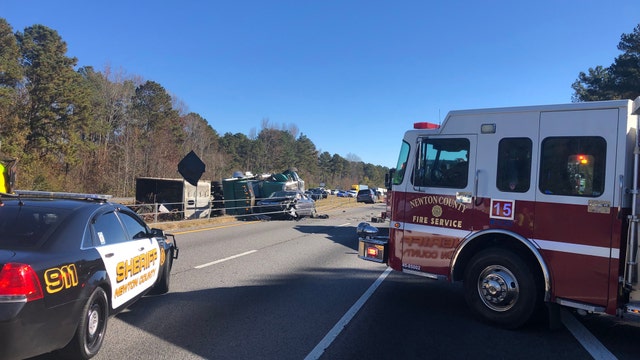Tractor-trailer wreck closed lanes in both directions on I-20 in Covington