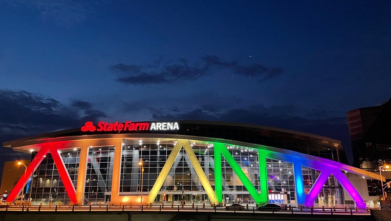 Rainbow Lighting of the iconic ATLANTA letters at State Farm Arena