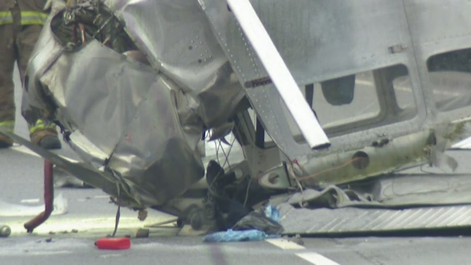 A small plane crashed down onto on N. Decatur Road in DeKalb County Thursday morning (FOX 5 Atlanta).