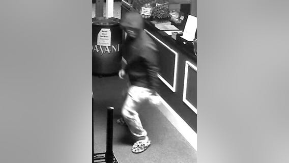 Burglar wearing leopard print slippers runs after seeing own reflection