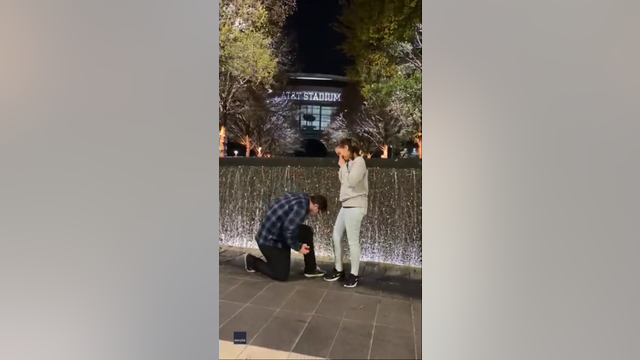 Man drops engagement ring in fountain while proposing at AT&T Stadium