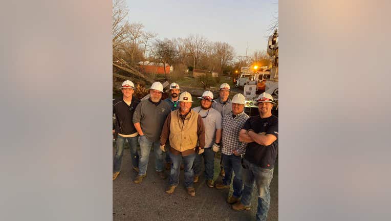 Brett Sane, Dennis Henry, Matt Harrell, Matt Rains, Neal Dockery, Greg Dodd, Jessie Shook and Chris Dean left to help restore power in Kentucky on Dec. 12, 2021.