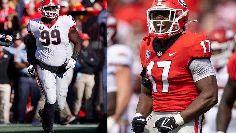 Lineman Jordan Davis, left, and linebacker Nakobe Dean, right