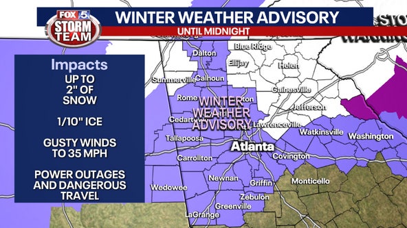 Winter Storm Warning: Steady snowfall as advisory extends south of metro Atlanta