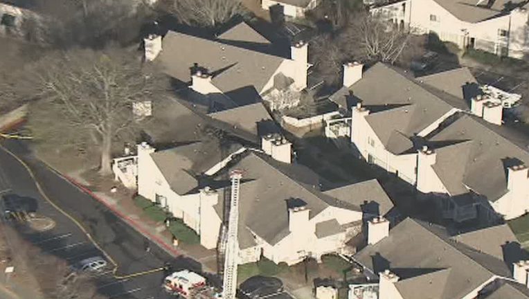Fire crews work to put out a fire at a Smyrna hotel on Feb. 8, 2022.