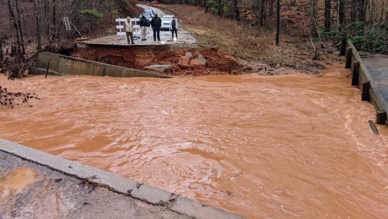 A bridge was washed out following heavy rains in Henry County on Jan 4, 2022.