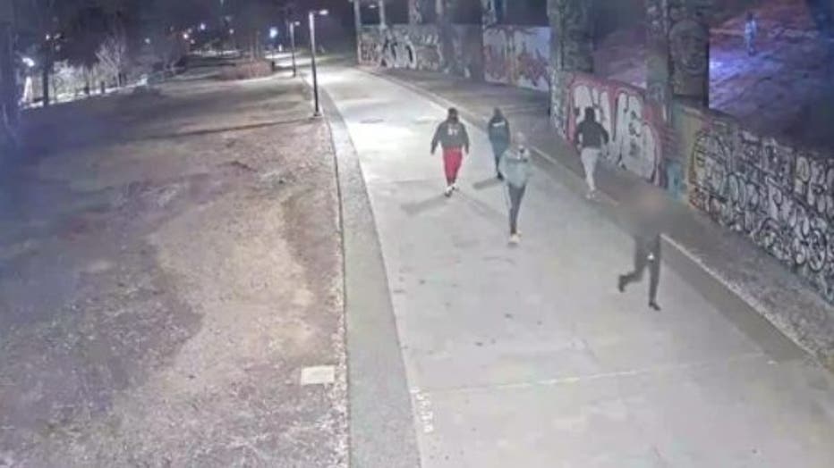 A still from surveillance video the Atlanta Police Department released showing what investigators are calling persons of interest in a murder along the Atlanta BeltLine on Feb. 26, 2022.