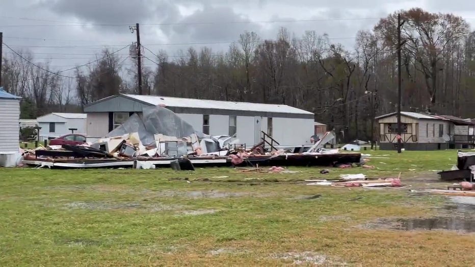 Several mobile homes and buildings were damaged in Atmore, Alabama, on Friday, March 18, amid a tornado warning for the region, according to local news reports.