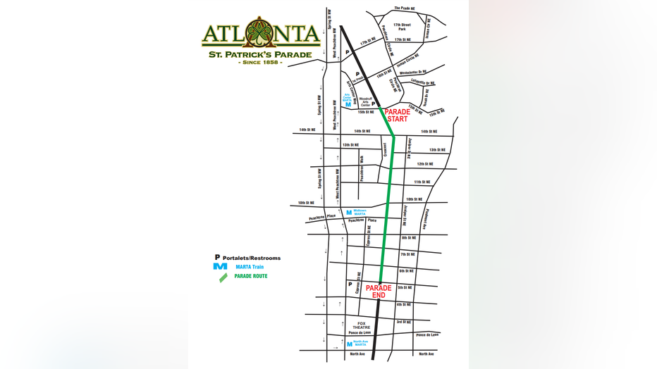 Atlanta 2022 St. Patrick's Day Parade route