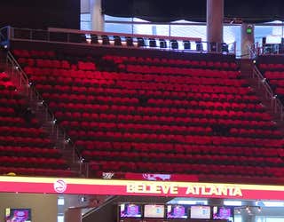 State Farm arena is nearly empty minutes before Game 3 between the Hawks and the Heat due to a report of a suspicious package on April 22, 2022.