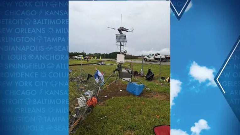 A damaged weather station struck by an apparent tornado in Bryomville, Ga. on April 6, 2022. (Photo courtesy: Gene Roney)