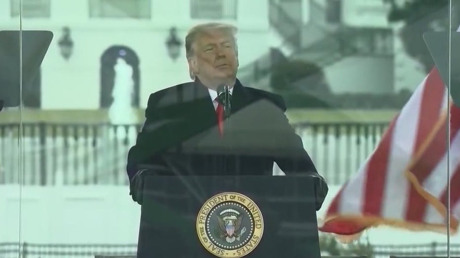 President Donald Trump addresses a crowd outside the White House on Jan. 6, 2021.