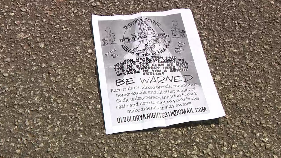 Riverside residents received flyers at their homes that claimed "the KKK is here to stay." (FOX 5 Atlanta)