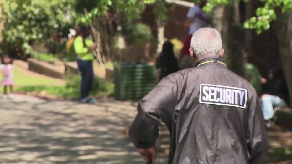 A security guard patrols Cross Keys High School.