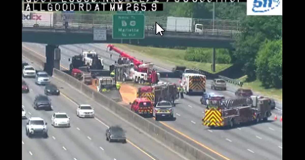 Overturned dump truck causes traffic jam on I-75 in Cobb County | FOX 5 ...