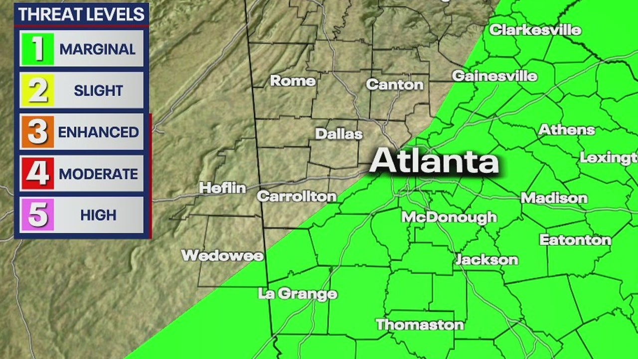 Georgia weather: Monday afternoon storms pose marginal threat along I-85 and east