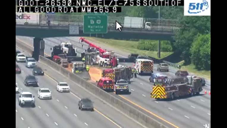 Overturned Dump Truck Causes Traffic Jam On I 75 In Cobb County Overturned Dump Truck Causes Traffic Jam On I 75 In Cobb County