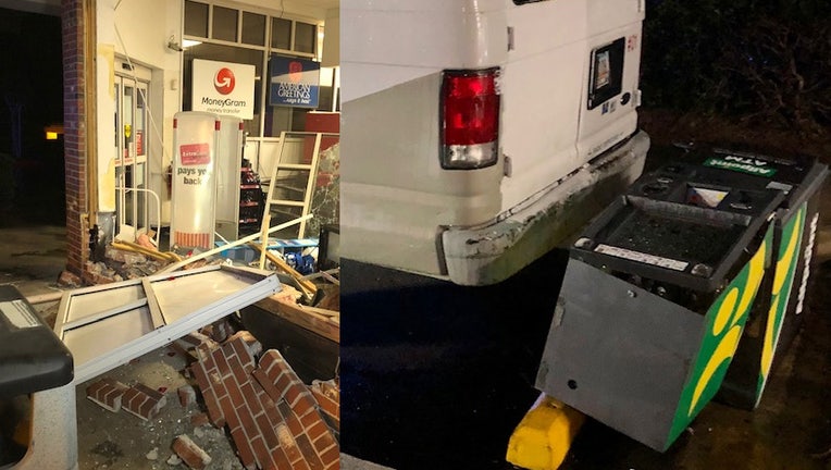 Police said suspects used a white van to break through the front doors of the pharmacy at around 12:30 a.m. Wednesday on Mableton Parkway.