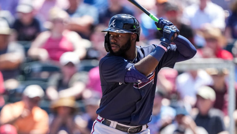FORT MYERS, FL- MARCH 22: Michael Harris II #76 of the Atlanta Braves bats during a spring training game against the Minnesota Twins on March 22, 2022 at Hammond Stadium in Fort Myers, Florida. (Photo by Brace Hemmelgarn/Minnesota Twins/Getty Images)