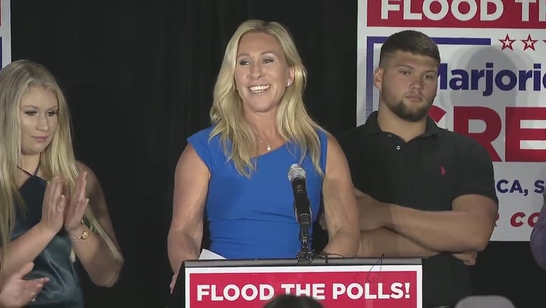 Rep. Marjorie Taylor Greene delivers victory speech after securing the GOP nomination for District 14 in Georgia primary.