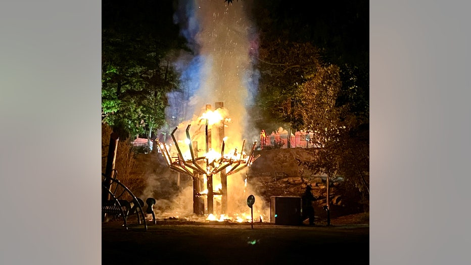 A Chastain Park residents shared this photo with FOX 5 showing the playground treehouse on fire on May 14, 2022.