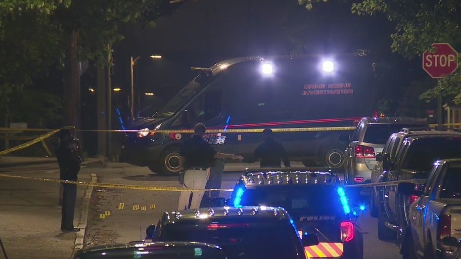 Police investigate after 3 people were shot along Winsor Street in southwest Atlanta on May 25, 2022.