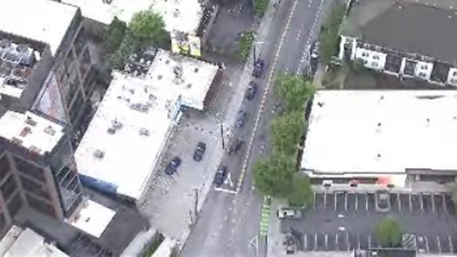 SKYFOX over the scene of an officer-involved shooting in northwest Atlanta May 5, 2022.