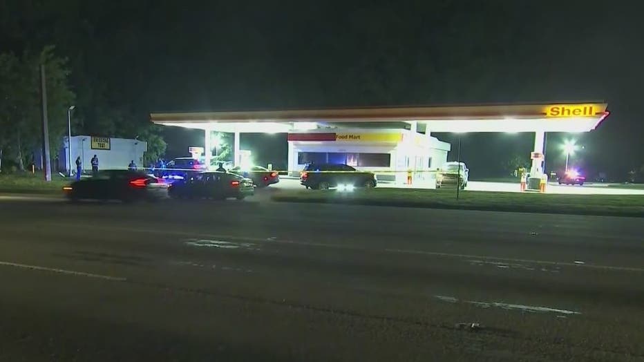 South Fulton police investigate a double murder at the Shell gas station on Jonesboro Road near Old National Highway on August 10, 2021.