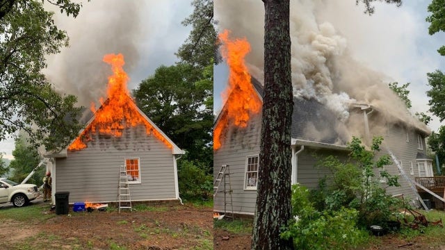 Firefighters battle Gwinnett County house fire started by lightning